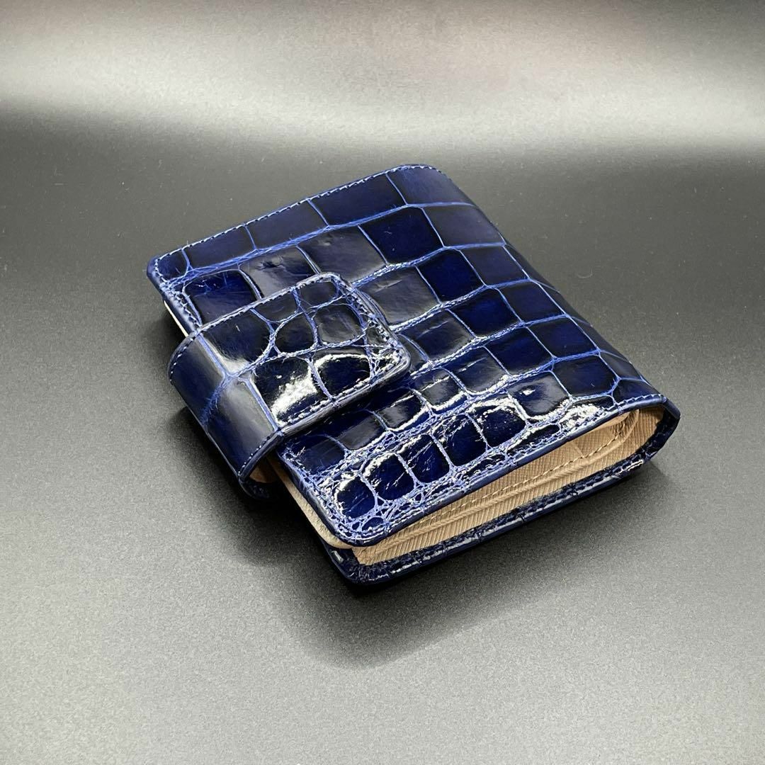 財布【新品】クロコダイルレザー　二つ折財布　メンズ　レディース　ネイビー