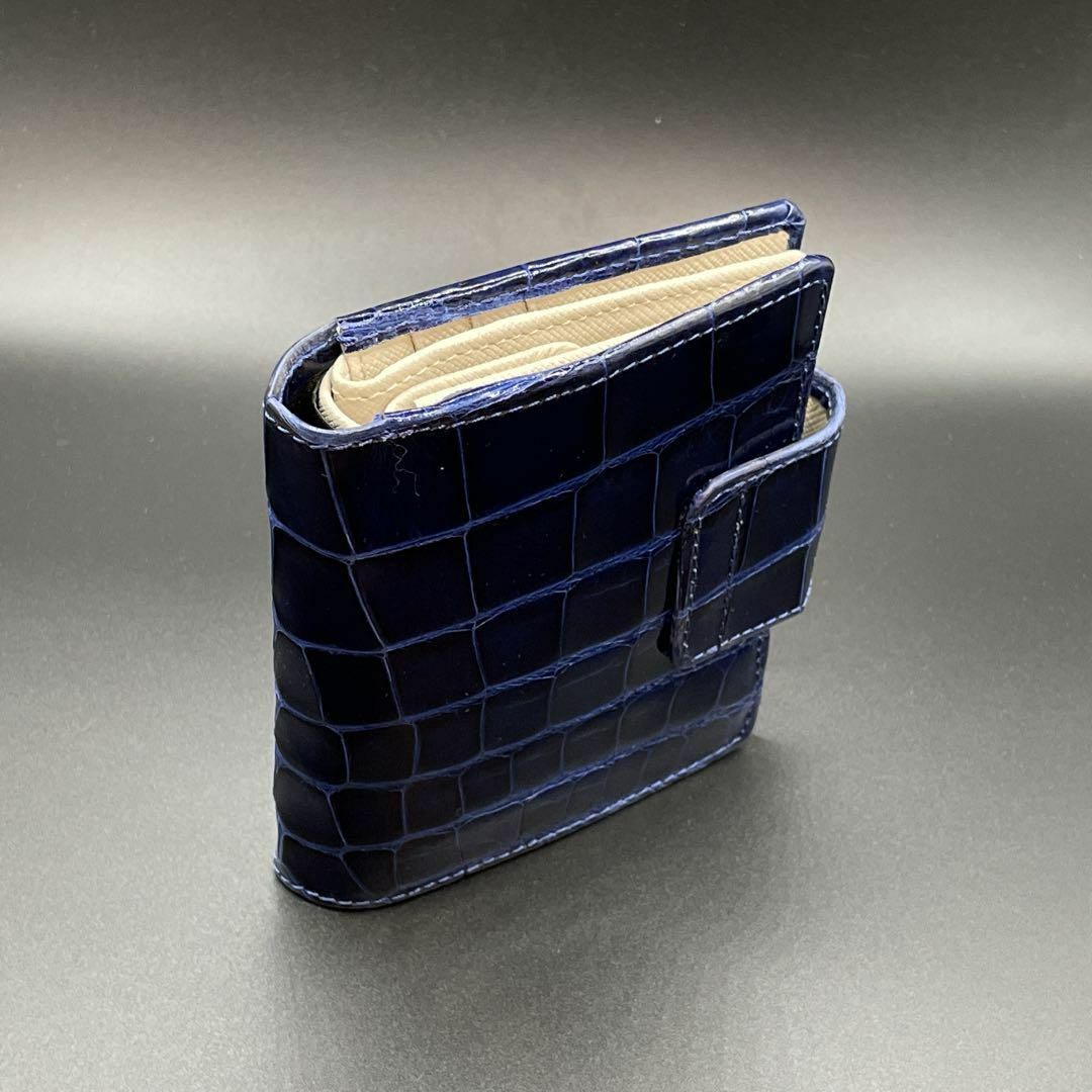 財布【新品】クロコダイルレザー　二つ折財布　メンズ　レディース　ネイビー