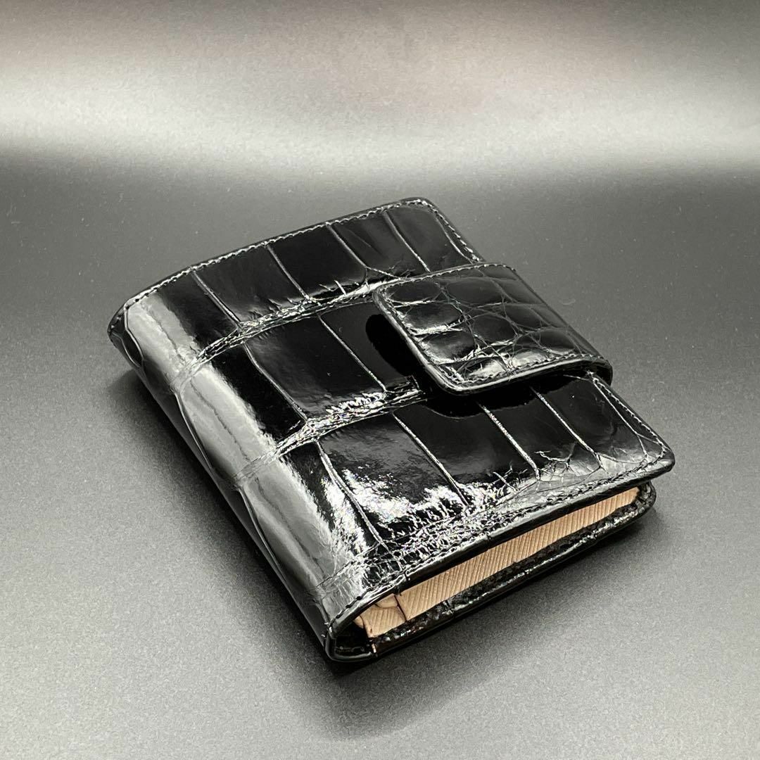 【新品】クロコダイルレザー　二つ折財布　メンズ　レディース　本革　ブラックのサムネイル