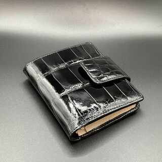 【新品】クロコダイルレザー　二つ折財布　メンズ　レディース　本革　ブラック(折り財布)