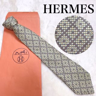 エルメス(Hermes)のHERMES エルメス ネクタイ 総柄 マルチカラー 馬車 シルク 茶色 緑 黄(ネクタイ)