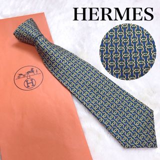 エルメス(Hermes)の美品 HERMES ネクタイ マルチカラー 総柄 馬車 青 緑 黄色(ネクタイ)