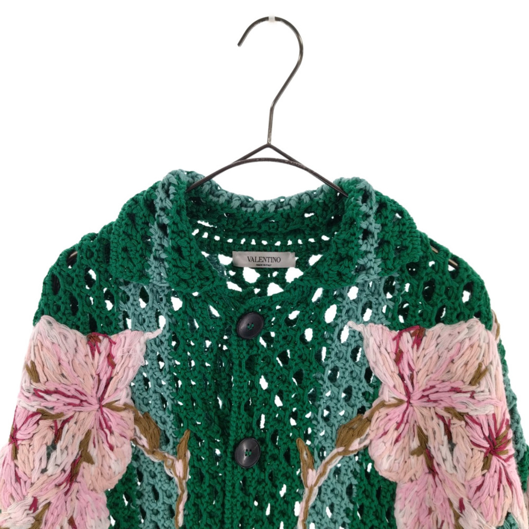 VALENTINO(ヴァレンティノ)のVALENTINO ヴァレンチノ floral-embroidered crochet shirt VV0KP01C7E9 フローラルエンブロイダリー クロシェットシャツ グリーン 半袖シャツ メンズのトップス(シャツ)の商品写真