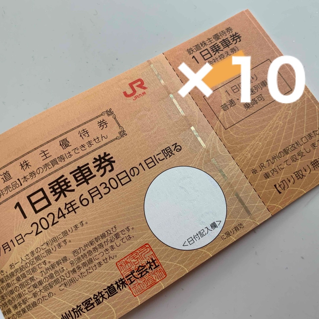 JR九州　株主優待　最新　1日乗車券　10枚