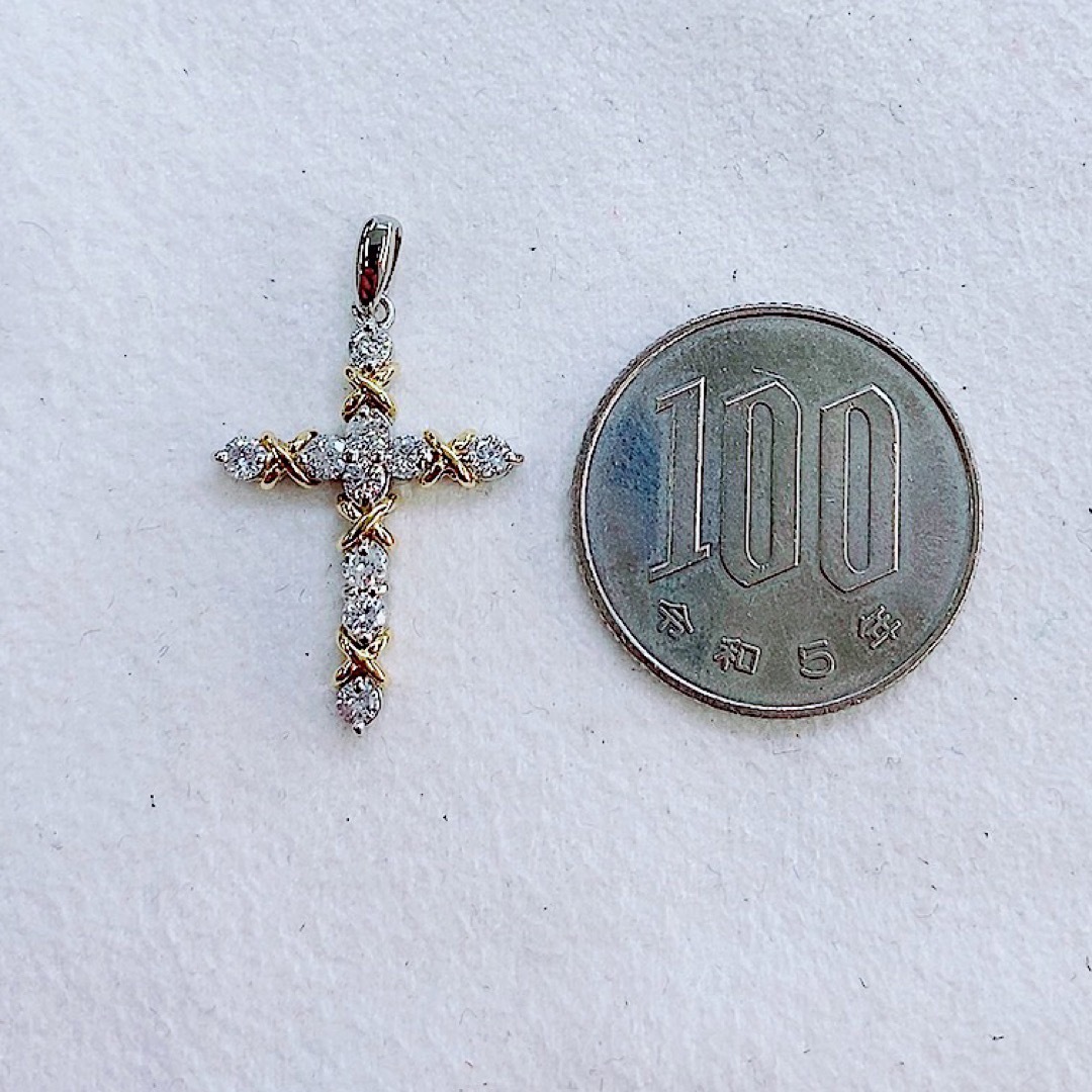 ☆0.50ct☆✨クロスダイヤモンドプラチナK18ネックレスペンダント
