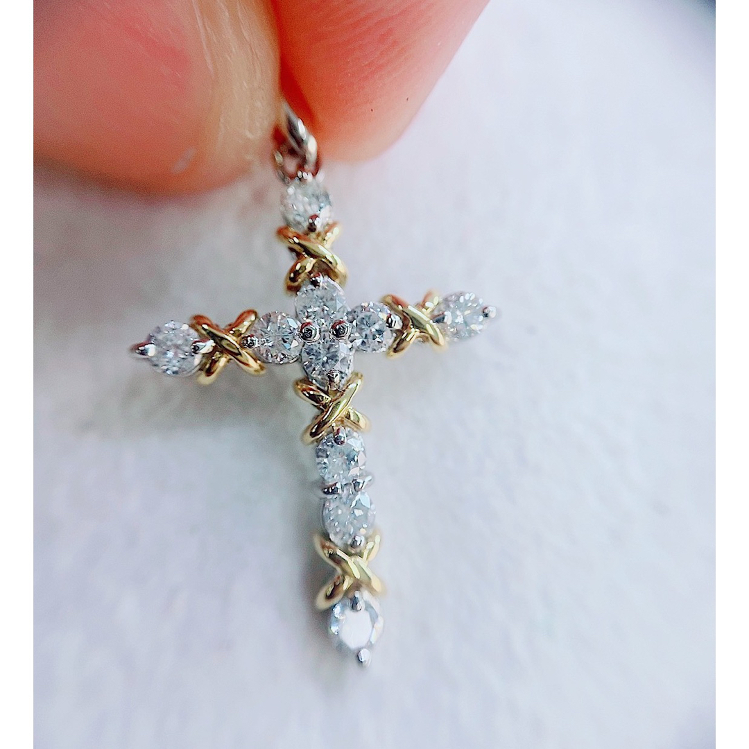 ☆0.50ct☆✨クロスダイヤモンドプラチナK18ネックレスペンダント