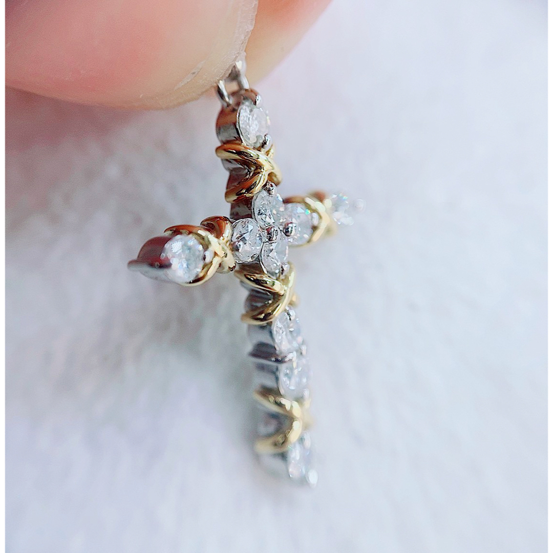 ☆0.50ct☆✨クロスダイヤモンドプラチナK18ネックレスペンダント