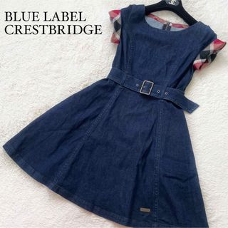 ブルーレーベルクレストブリッジ(BLUE LABEL CRESTBRIDGE)の美品　ブルーレーベルクレストブリッジ　ベルト付きデニムワンピース　チェック(ひざ丈ワンピース)