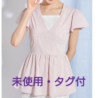 トッコクローゼット(TOCCO closet)の【未使用・タグ付】トッコ クローゼット☆レース切り替えストライプペプラムブラウス(シャツ/ブラウス(半袖/袖なし))