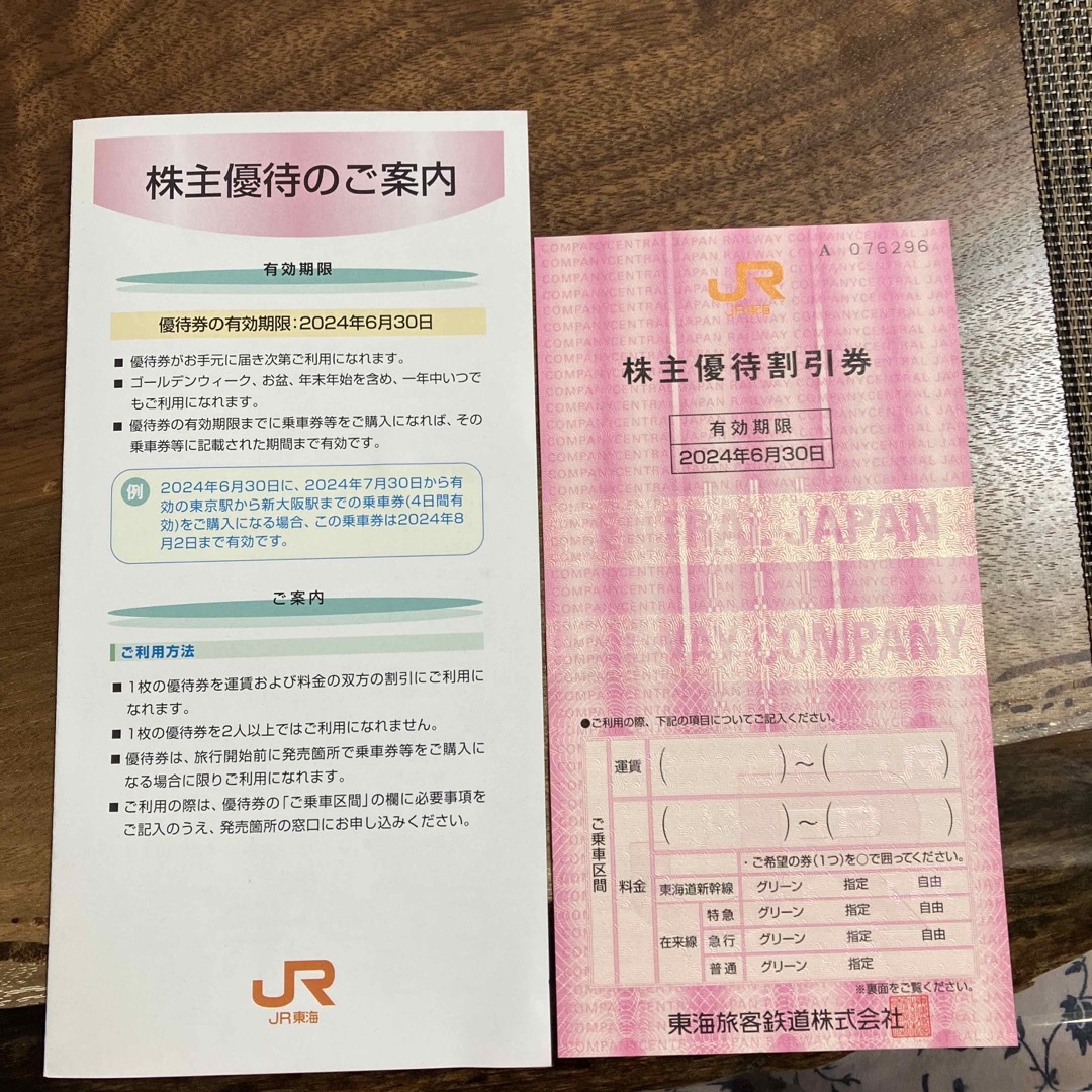 JR(ジェイアール)のJR東海　株主優待券1枚 チケットの乗車券/交通券(鉄道乗車券)の商品写真