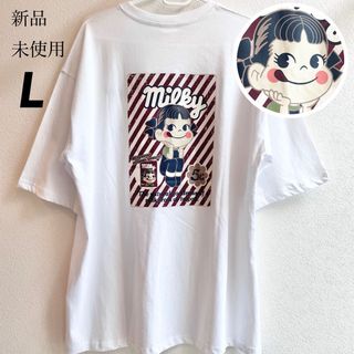 フジヤ(不二家)の【L】ペコちゃん　胸ポケット付き　パックプリント半袖Tシャツ　メンズ●綿100%(Tシャツ/カットソー(半袖/袖なし))