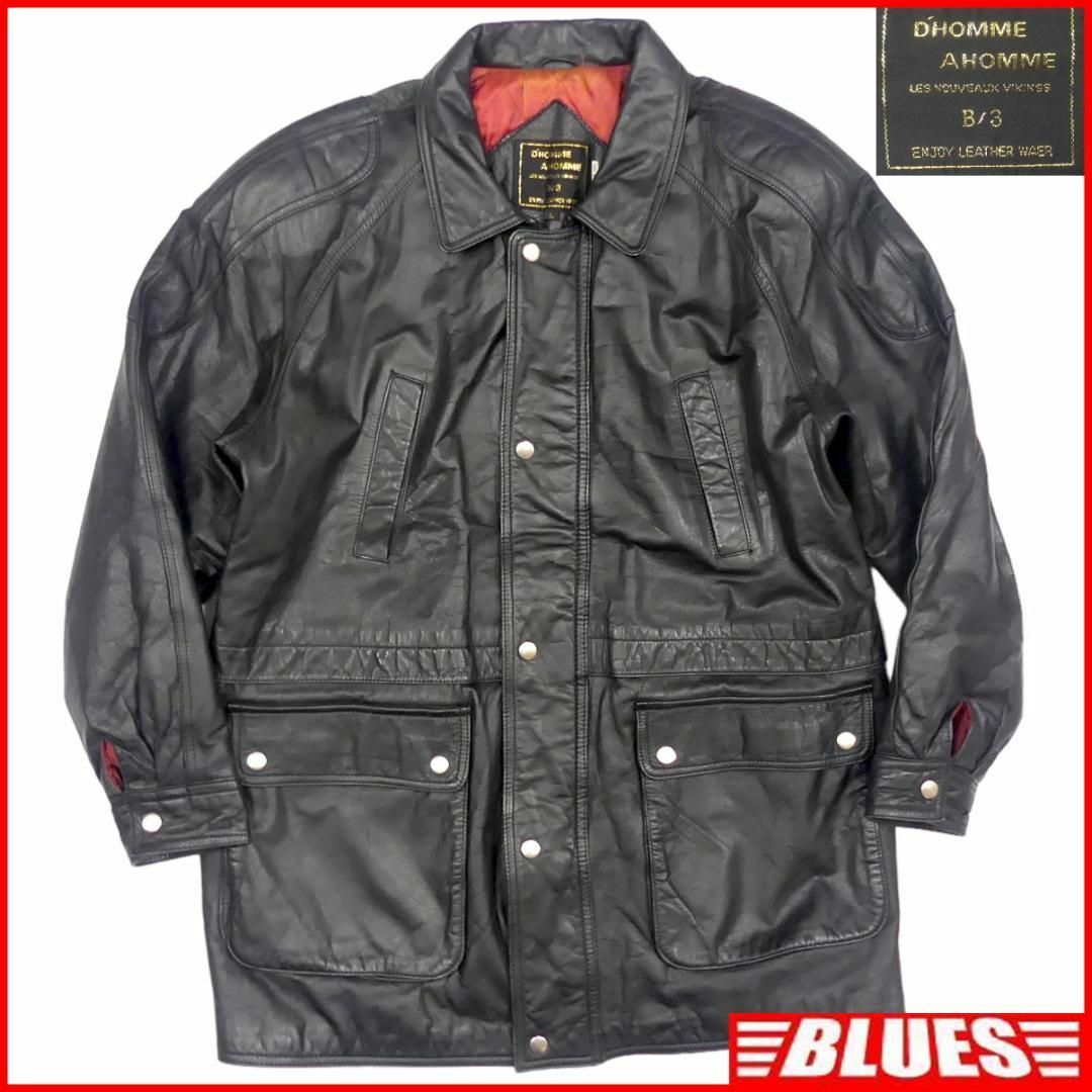 レザーコート 本革 L 黒 メンズ ロングコート ドムアオム 本皮 JJ375 メンズのジャケット/アウター(ステンカラーコート)の商品写真