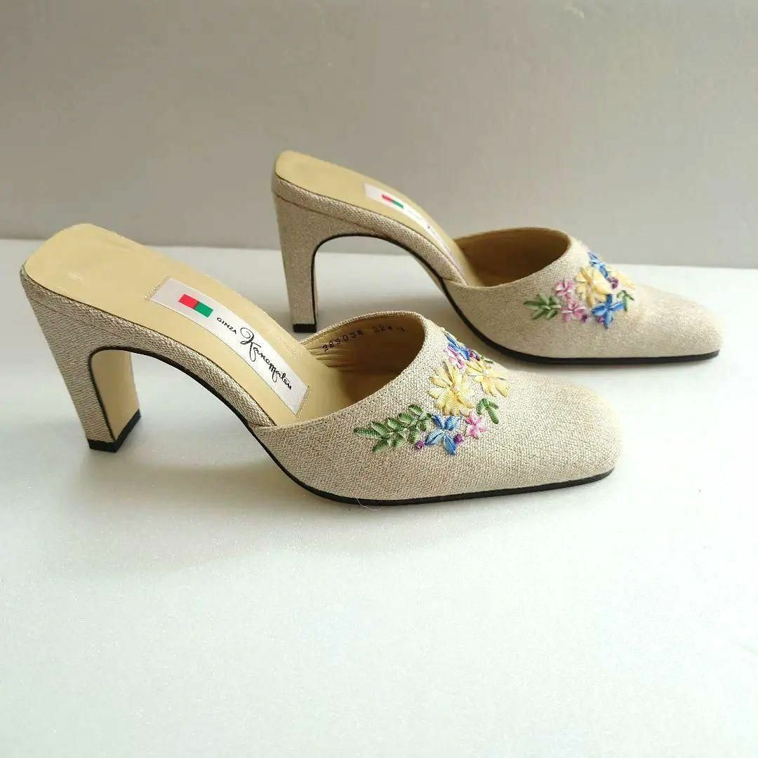 GINZA Kanematsu(ギンザカネマツ)の《美品》 銀座かねまつ 花柄 ミュール 22.5cm ハイヒール サンダル レディースの靴/シューズ(ハイヒール/パンプス)の商品写真