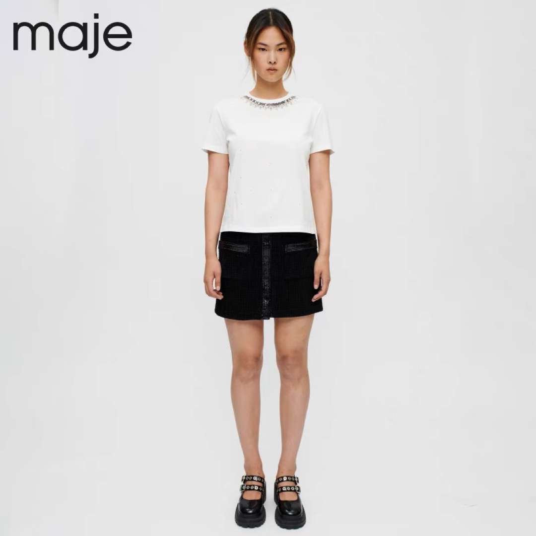 maje(マージュ)の❤️maje　新作　新品　白　半袖　Tシャツ　ダイヤモンド　ビジュー　綺麗　上品 レディースのトップス(Tシャツ(半袖/袖なし))の商品写真