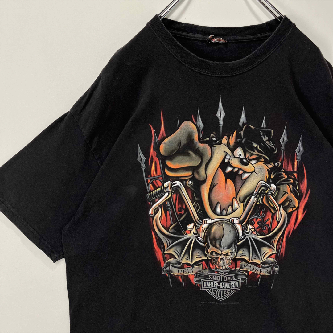 Harley Davidson(ハーレーダビッドソン)のハーレーダビッドソン　Tシャツ ルーニーテューンズ　タズマニアンデビル　黒　古着 メンズのトップス(Tシャツ/カットソー(半袖/袖なし))の商品写真