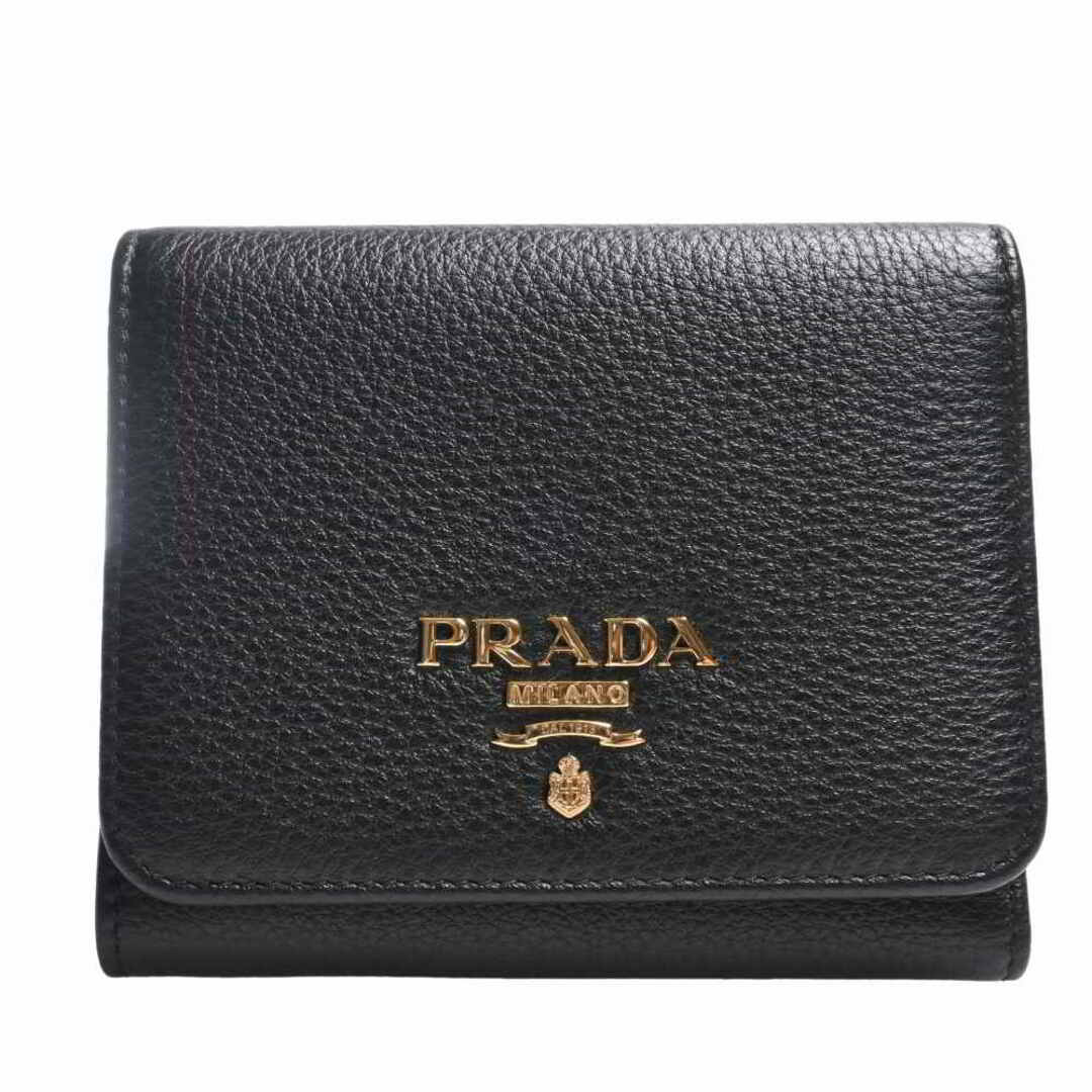 PRADA プラダ VITELLO GRAIN 三つ折り コンパクト財布 1MH176 ブラック by