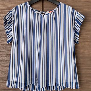 Sunauna【M】トップス 半袖シャツ ブラウス イエロー ストライプ