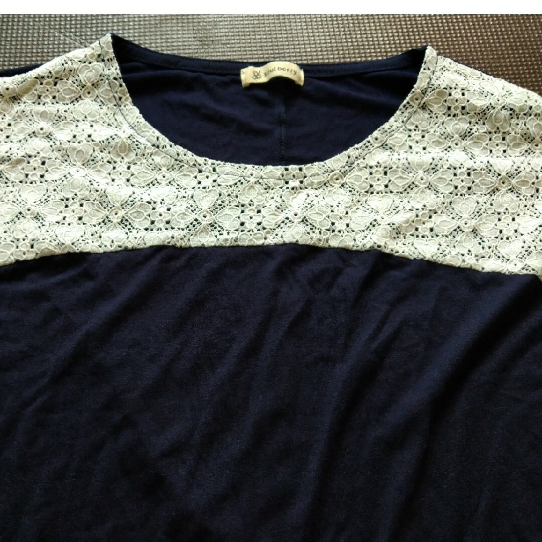 SOULBERRY(ソウルベリー)のSoulberry 半袖紺色 レース Tシャツ L レディースのトップス(Tシャツ(半袖/袖なし))の商品写真