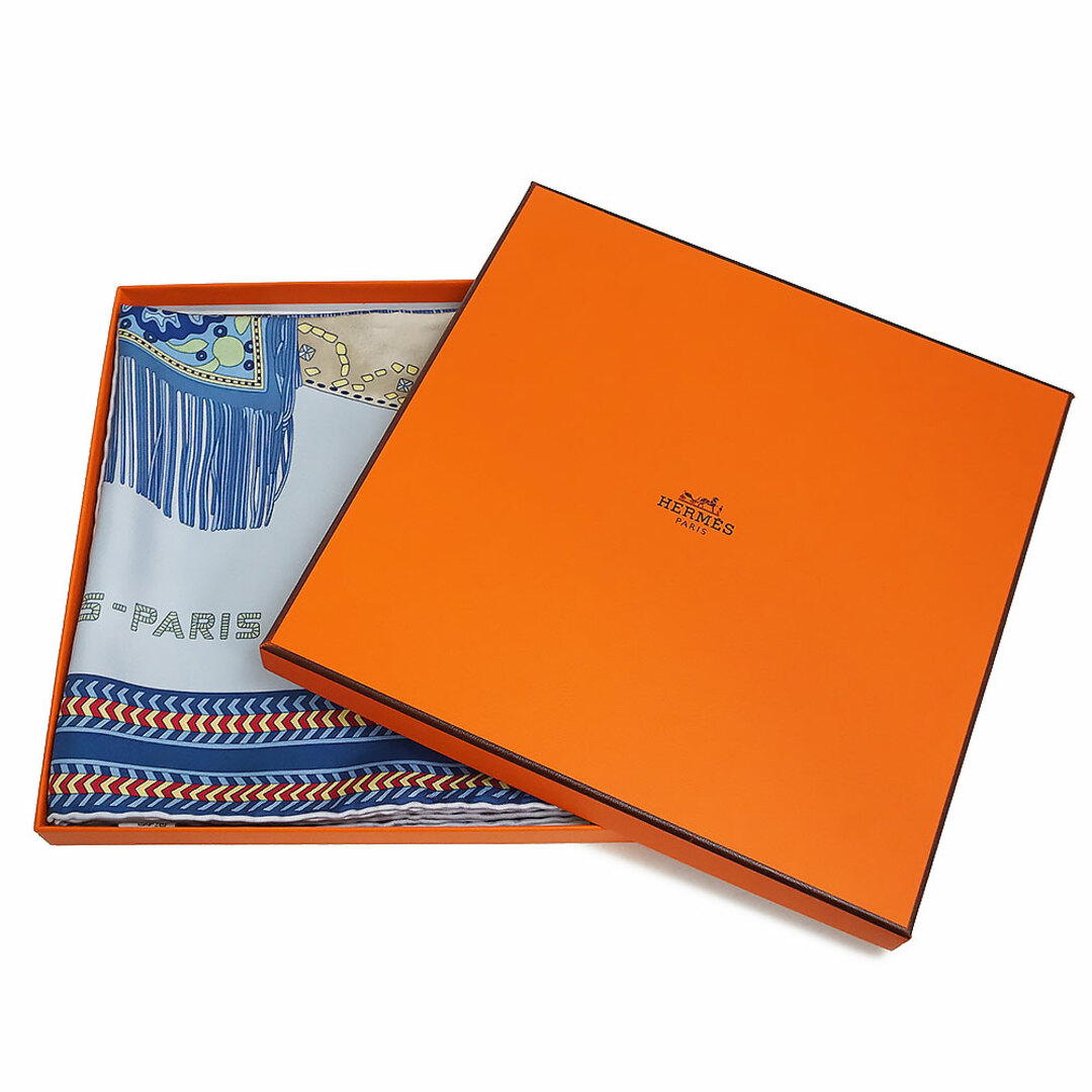 エルメス カレ 90 セル デ ステップ selle des steppes スカーフ シルク100% ブルーシエル ブルージーン 青 箱付 HERMES(新品・未使用品)