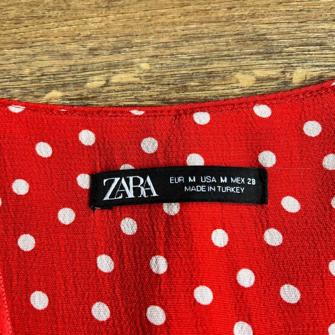 ZARA(ザラ)の美品✨ZARA　ザラ　ロングワンピース　ドット　水玉柄　ウエストベルト　赤　M レディースのワンピース(ロングワンピース/マキシワンピース)の商品写真