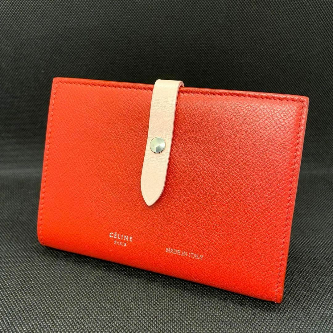 極美品CELINEミディアム ストラップウォレット バイカラー赤×ピンク - 財布