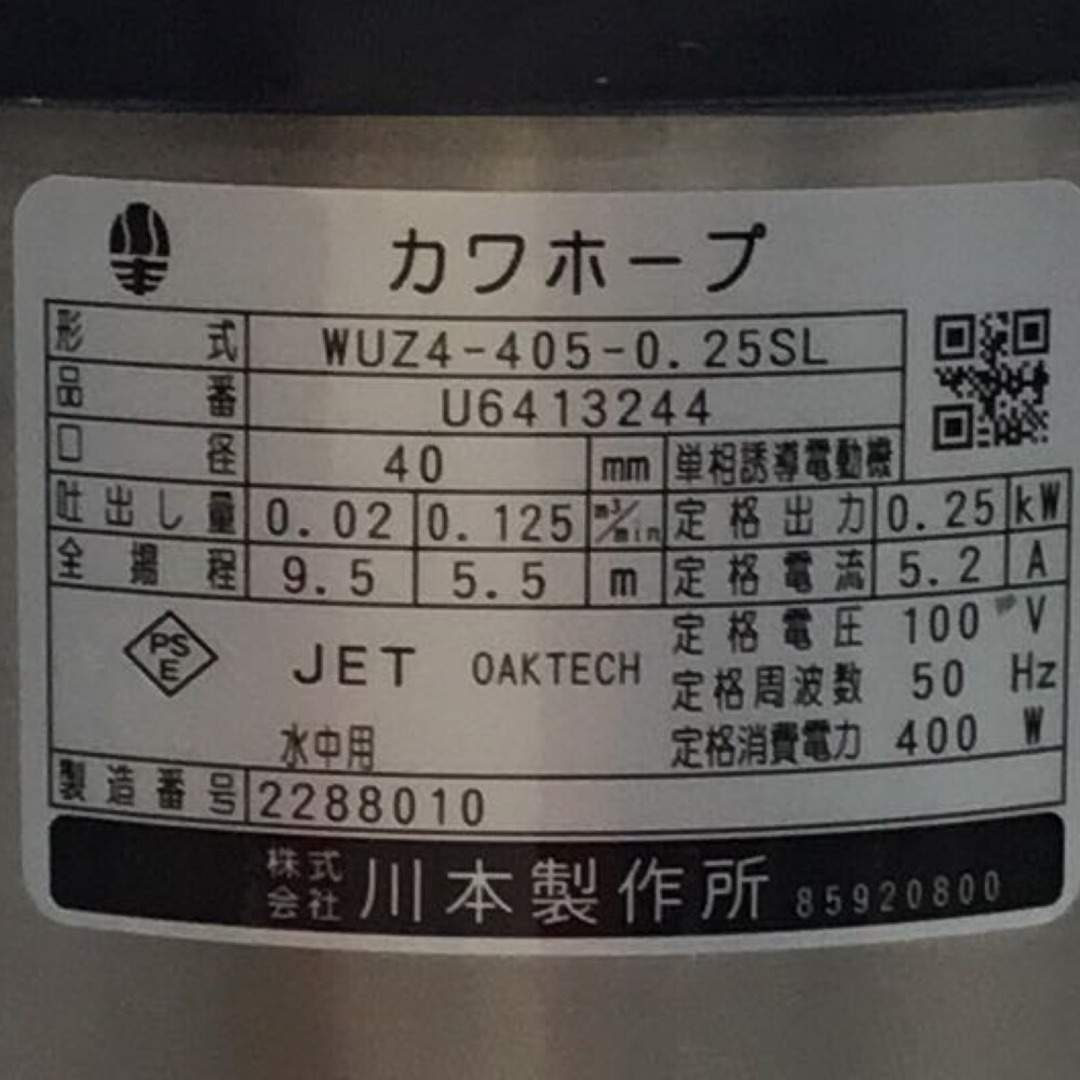 ΘΘ川本ポンプ カワホープ 海水用チタン製水中ポンプ 2玉 自動型 ΘΘ川本ポンプ カワホープ 海水用チタン製水中ポンプ 2玉 自動型