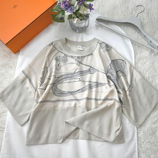 エルメス(Hermes)の★HERMES★極美品★シルク★ツイルレーヌ★五分袖★異素材ニット(ニット/セーター)