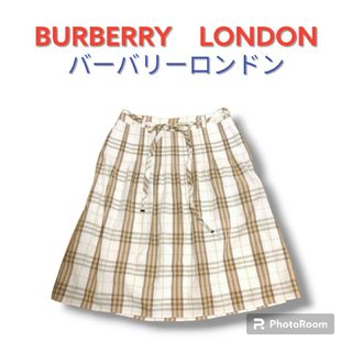 バーバリー(BURBERRY)のBURBERRY　バーバリーロンドン　リネン　ベルト付き　チェックスカート(ひざ丈スカート)