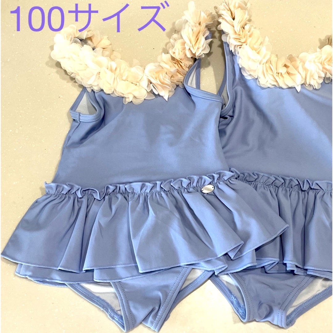 petit main(プティマイン)のプティマイン　水着　100㎝　女の子　ベビー　キッズ　ブルー キッズ/ベビー/マタニティのキッズ服女の子用(90cm~)(水着)の商品写真