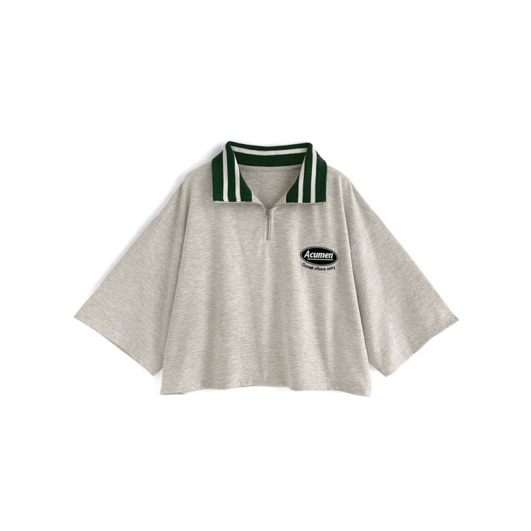 GRL(グレイル)のGRL 配色ラインネックハーフジップショート丈Tシャツ[bo007] レディースのトップス(Tシャツ(半袖/袖なし))の商品写真