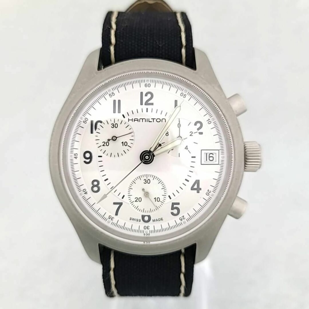 ☆【美品稼働品】 HAMILTON カーキ オフィサー クロノ 50M シルバー