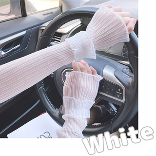 アームカバー　韓国　レディース　シースルー　透け感　セクシー　ホワイト　白(手袋)