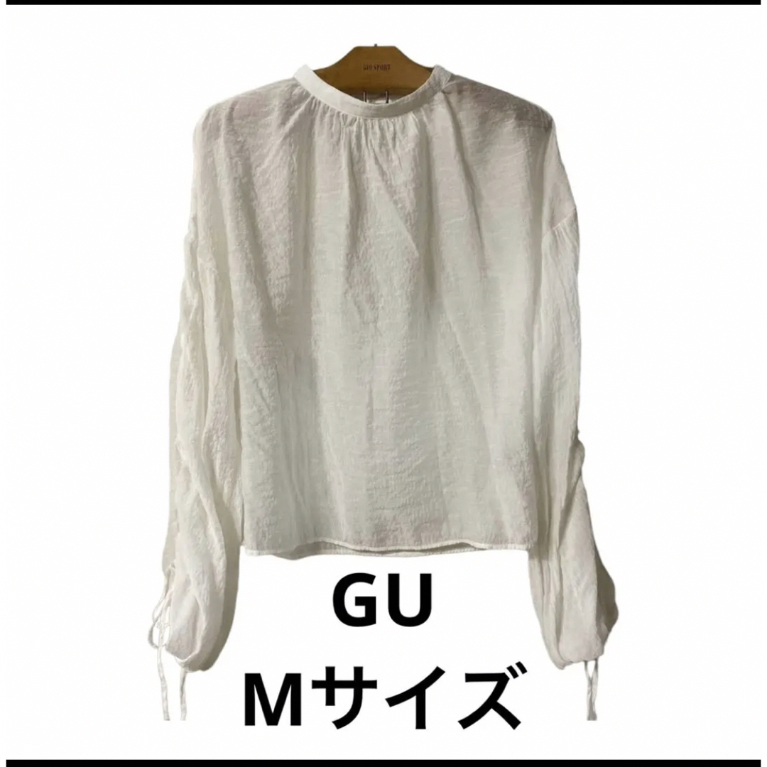 GU(ジーユー)の一度着用　GU ジーユー　Mサイズ　白　シアー　シースルー　シャツ レディースのトップス(シャツ/ブラウス(長袖/七分))の商品写真