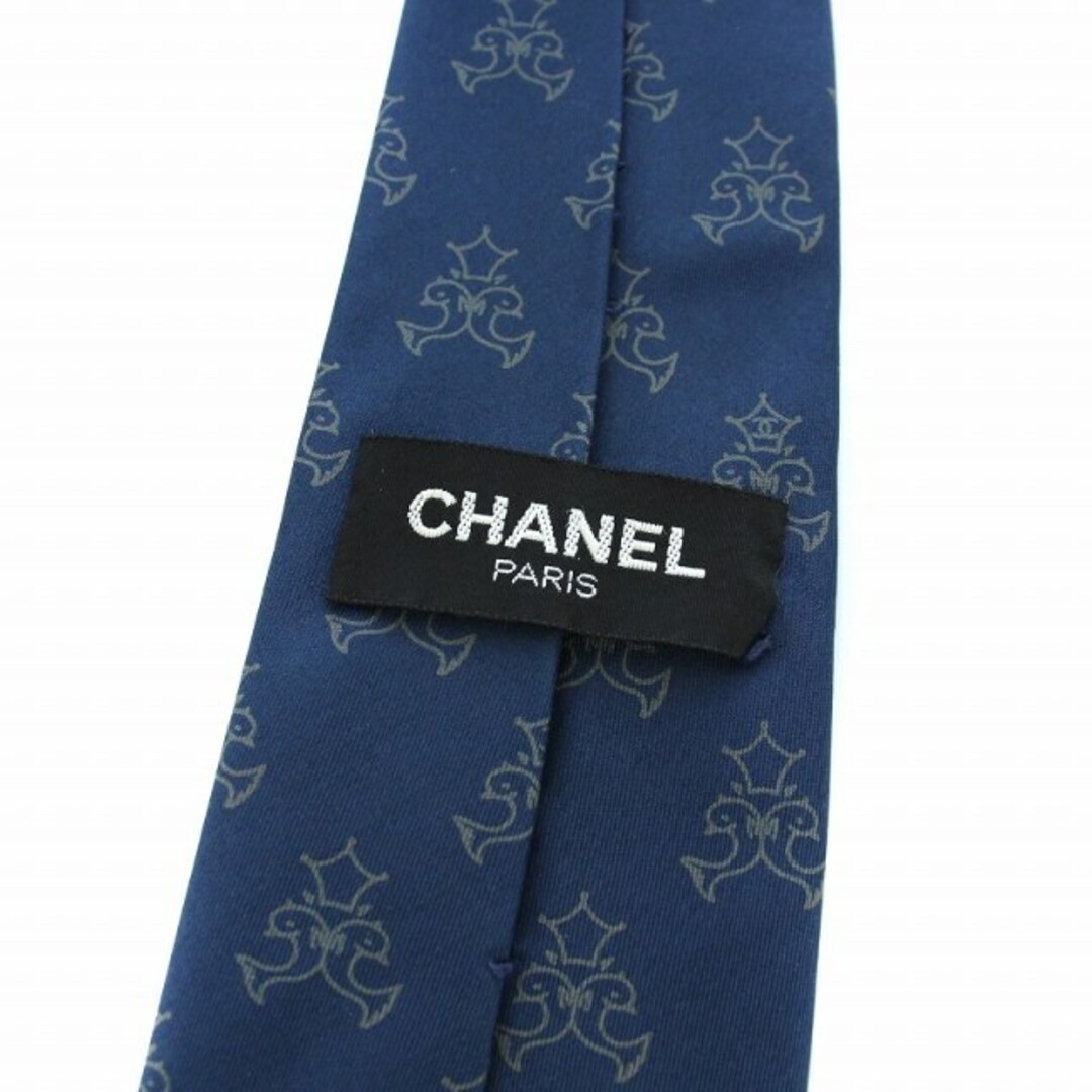 シャネル CHANEL ネクタイ ココマーク 総柄 紺 ネイビー グレー