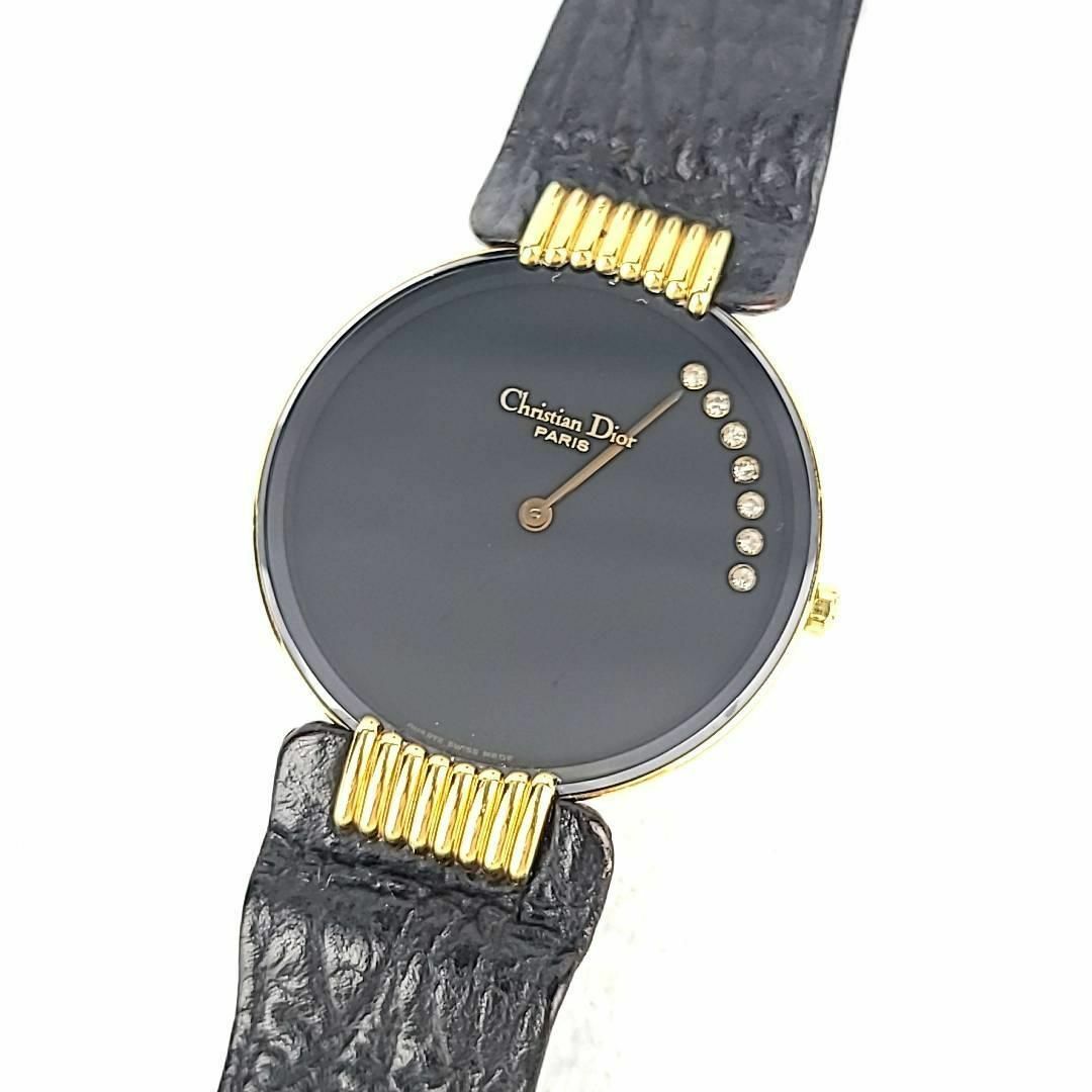 □【美品稼働品】クリスチャンディオール DIOR バギラ 6Pダイヤ 黒文字盤-