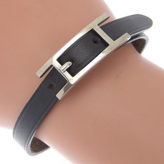 エルメス HERMES ブレスレット ルーリー レザー/メタル ブラック/ダークブルー/シルバー ユニセックス 送料無料 e55836a