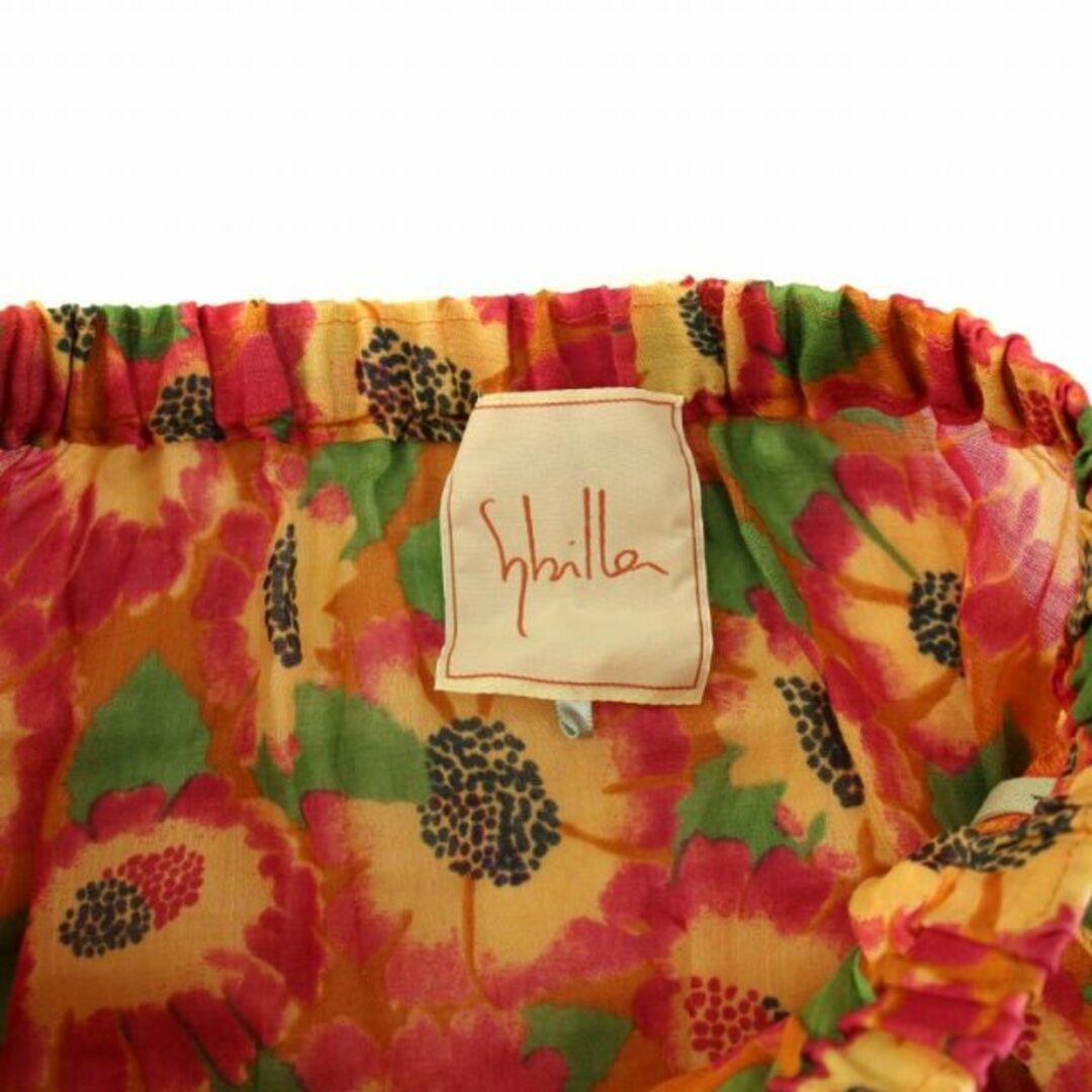 Sybilla(シビラ)のシビラ スカート ひざ丈 フレア 花柄 ペチコート 麻 M 赤 オレンジ ピンク レディースのスカート(ひざ丈スカート)の商品写真