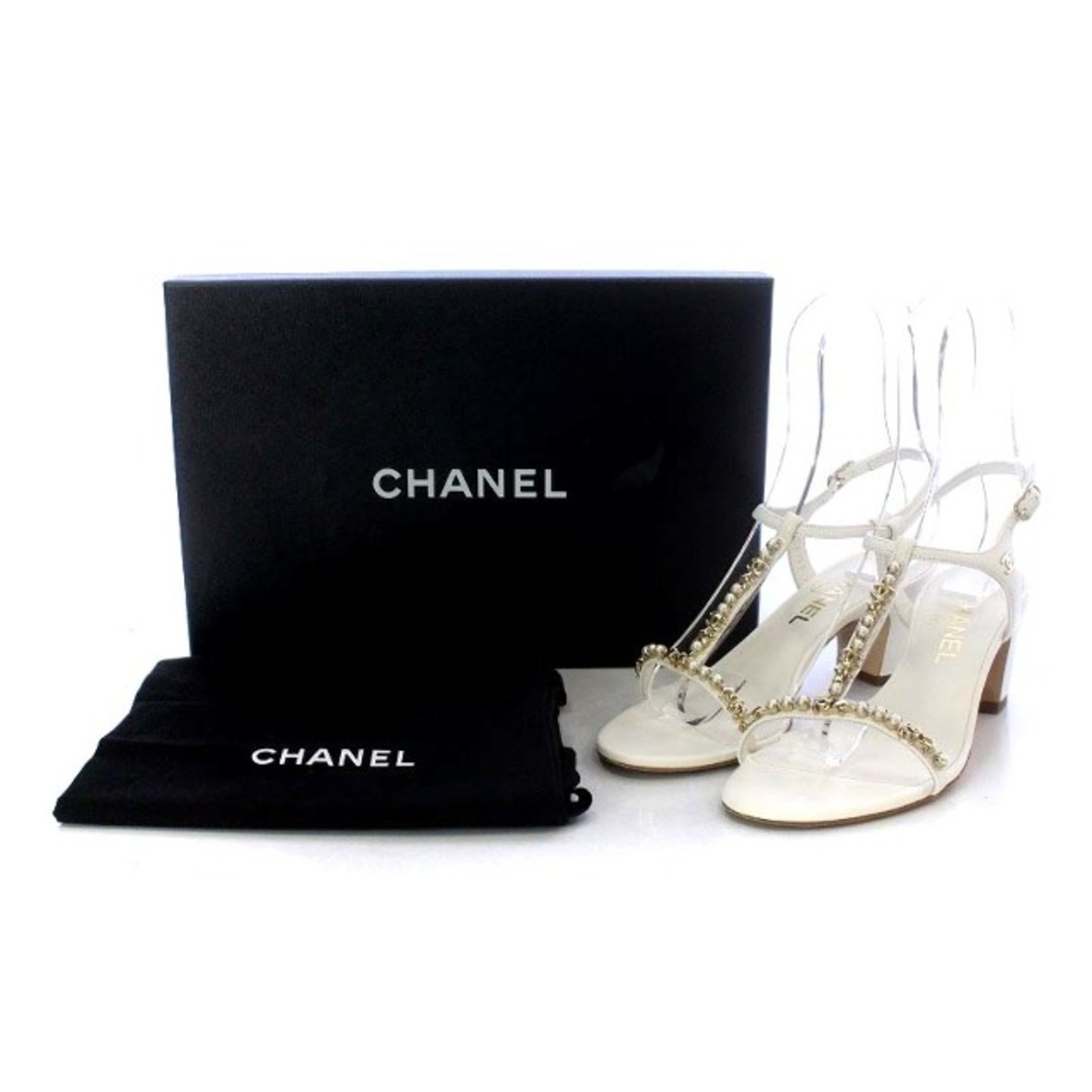 CHANEL(シャネル)のシャネル 20S サンダル ハイヒール パール 36.5C 白 G36122 レディースの靴/シューズ(サンダル)の商品写真