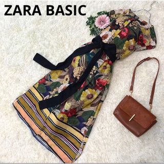 ザラ(ZARA)の＊NO197◆ザラ◆S：花 ウエストリボン ロングワンピース 美シルエット(ロングワンピース/マキシワンピース)