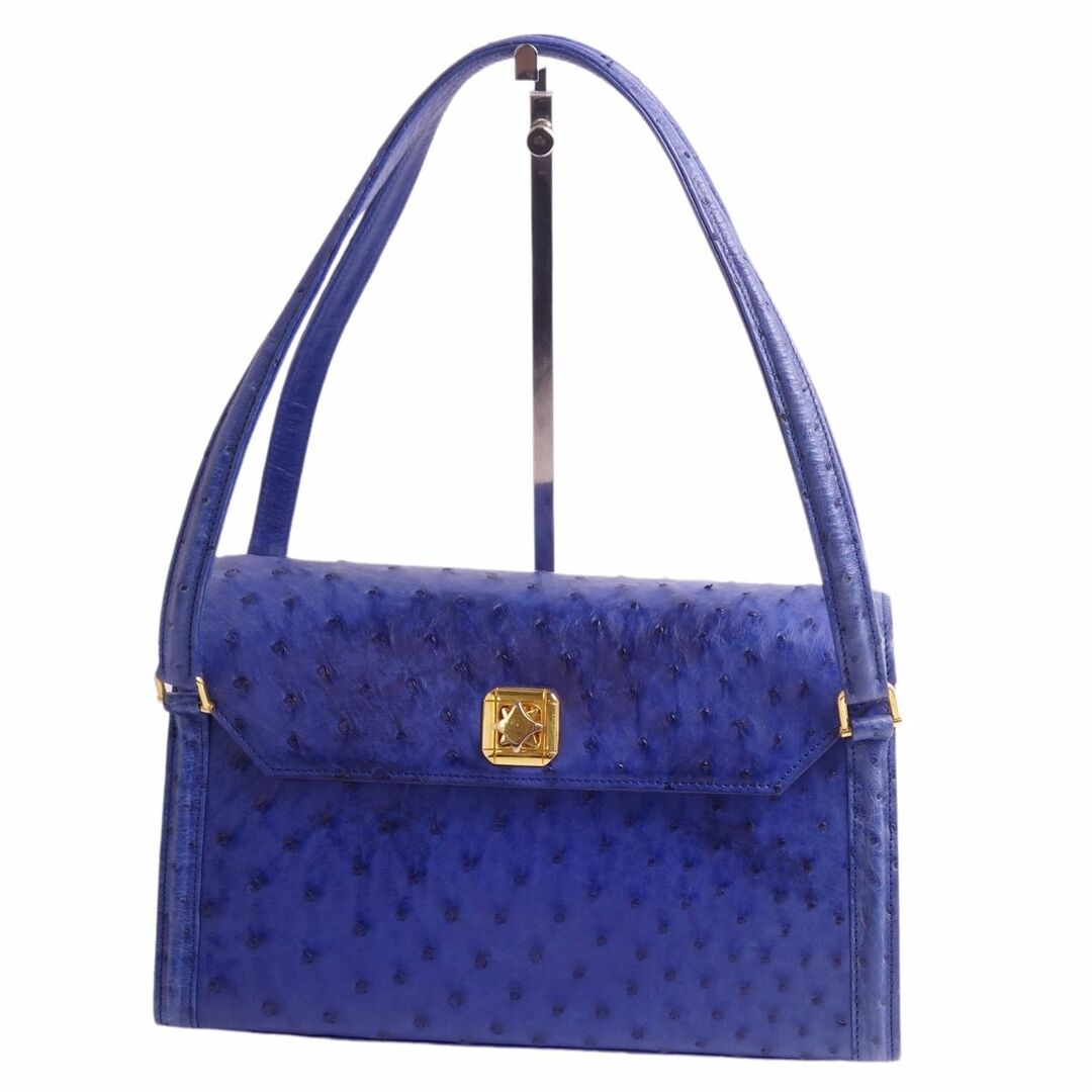 OSTRICH - オーストリッチ OSTRICH バッグ ハンドバッグ エキゾチックレザー ゴールド金具 ターンロック カバン レディース ブルー