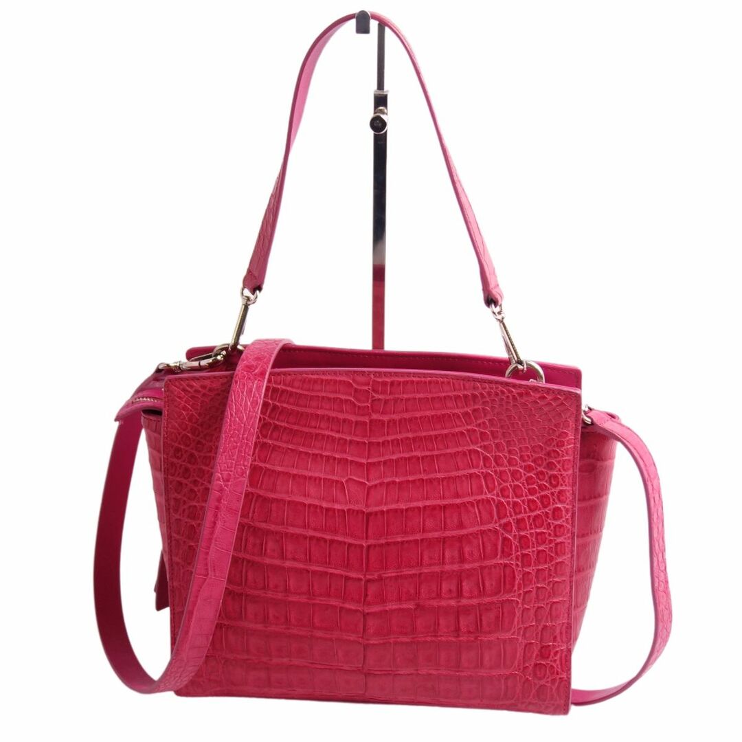 美品 マウロ ゴヴェルナ MAURO GOVERNA バッグ 2way ハンドバッグ ショルダーバッグ マットクロコ ワニ革 カバン レディース ピンク