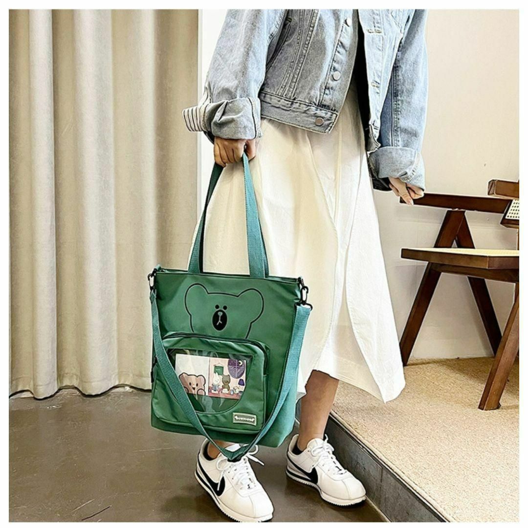 韓国風可愛いクマさんの痛バッグ 見せバッグ♡透明トートバッグ 推し活 A4 緑色の通販 by kuma's shop｜ラクマ
