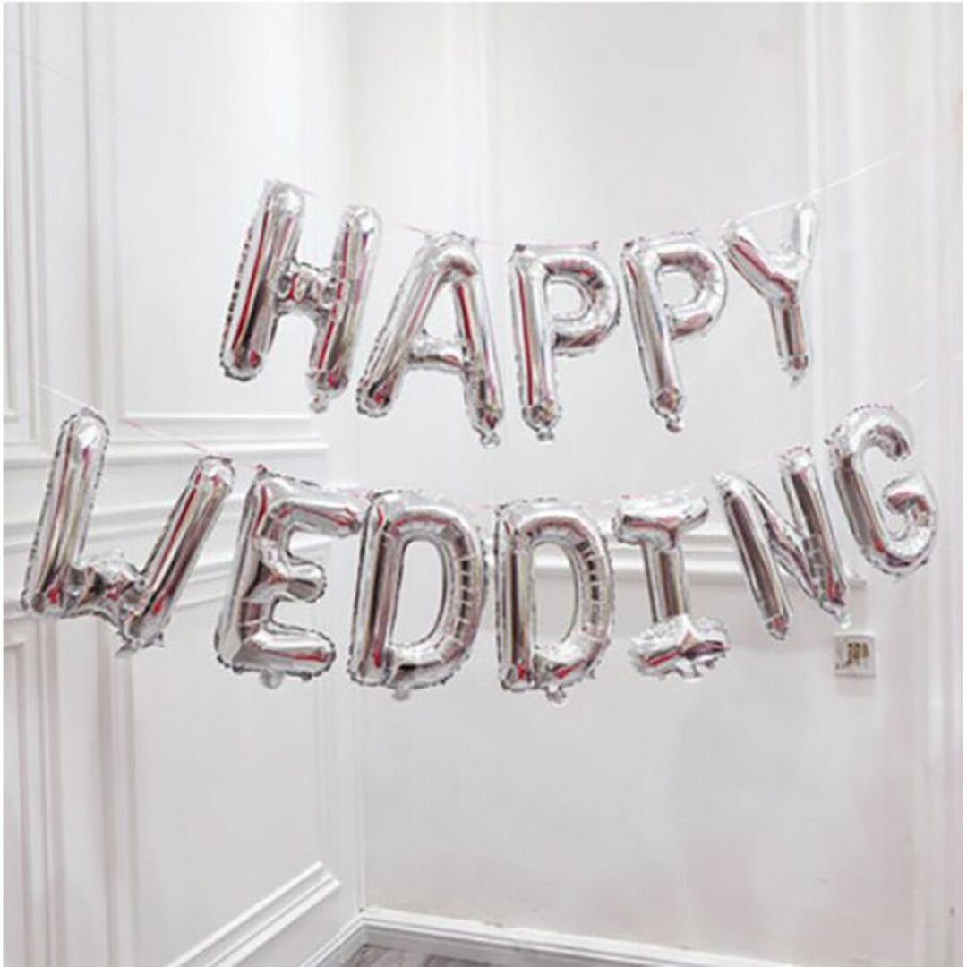HAPPY WEDDING 風船 バルーン お祝い 結婚式 ホワイト インテリア/住まい/日用品のインテリア小物(ウェルカムボード)の商品写真