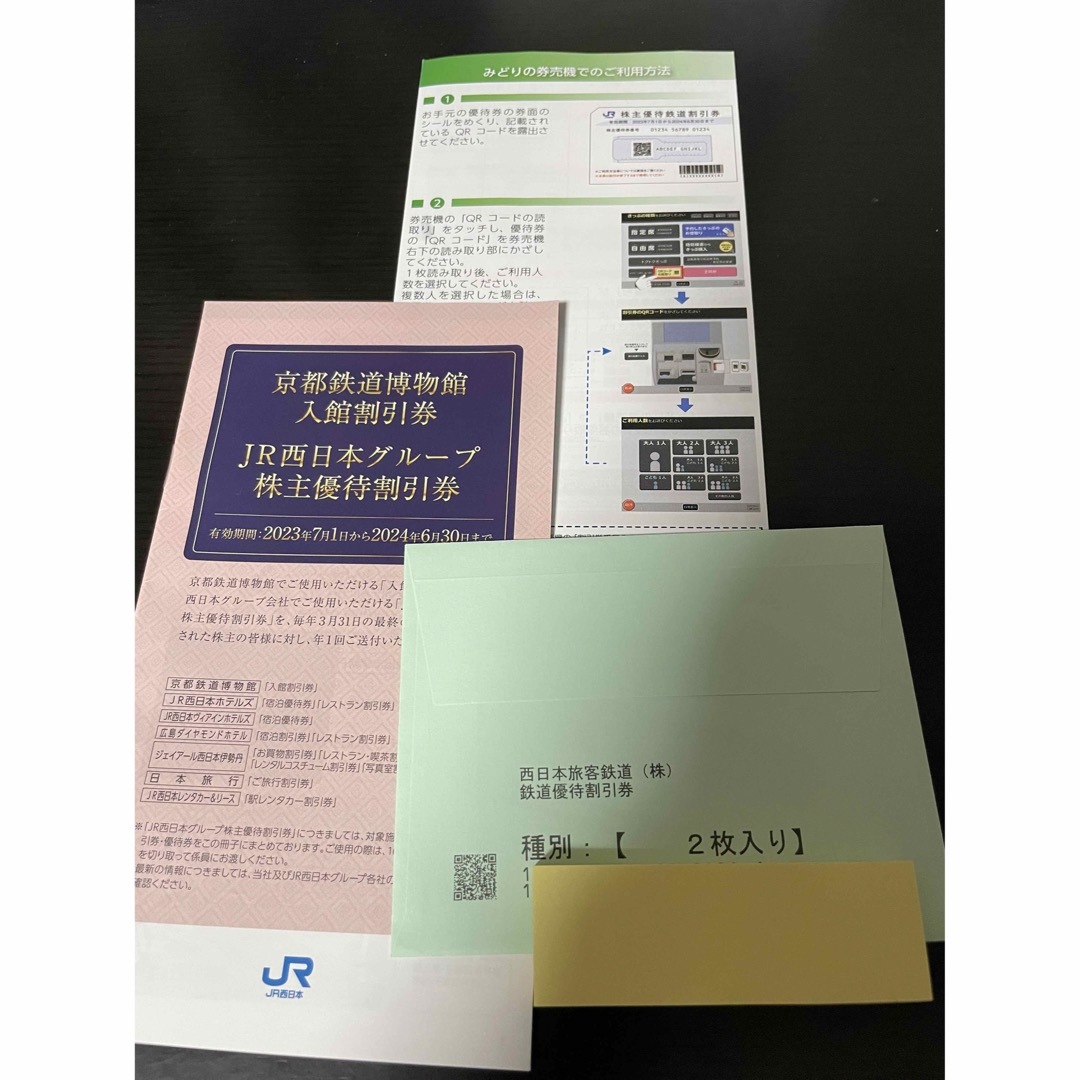 JR西日本　株主優待鉄道割引券　2枚