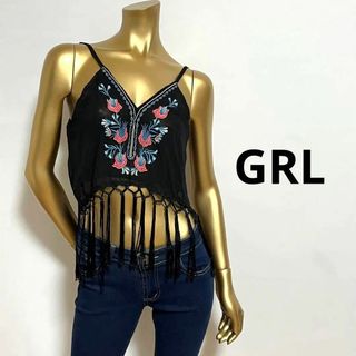 グレイル(GRL)の【2699】GRL ショート丈 フリンジ トップス M(シャツ/ブラウス(半袖/袖なし))