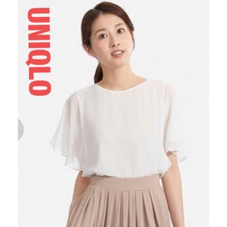 ユニクロ(UNIQLO)のUNIQLOユニクロ　ジョーゼットラッフルスリーブブラウス　Sサイズ　B(シャツ/ブラウス(半袖/袖なし))