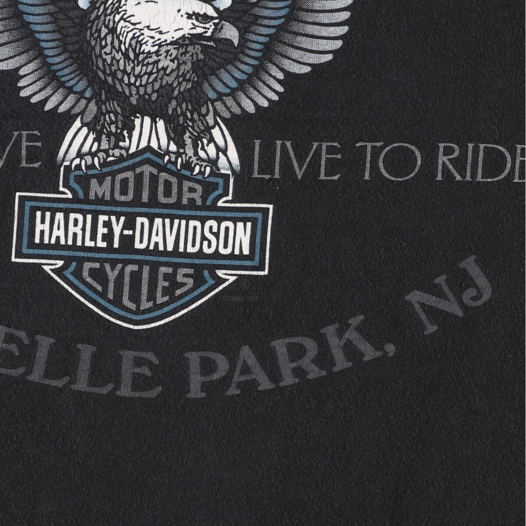 Harley Davidson(ハーレーダビッドソン)の古着 ヘインズ Hanes Harley-Davidson ハーレーダビッドソン ドクロ柄 スカル柄 鷲柄 イーグル柄 両面プリント モーターサイクル バイクTシャツ USA製 メンズXL /eaa348371 メンズのトップス(Tシャツ/カットソー(半袖/袖なし))の商品写真