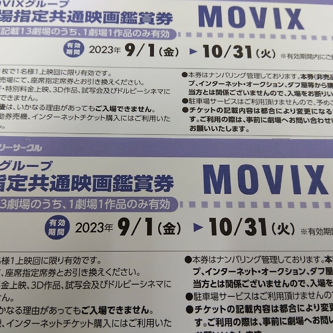 MOVIX映画鑑賞券ペア2枚 - その他