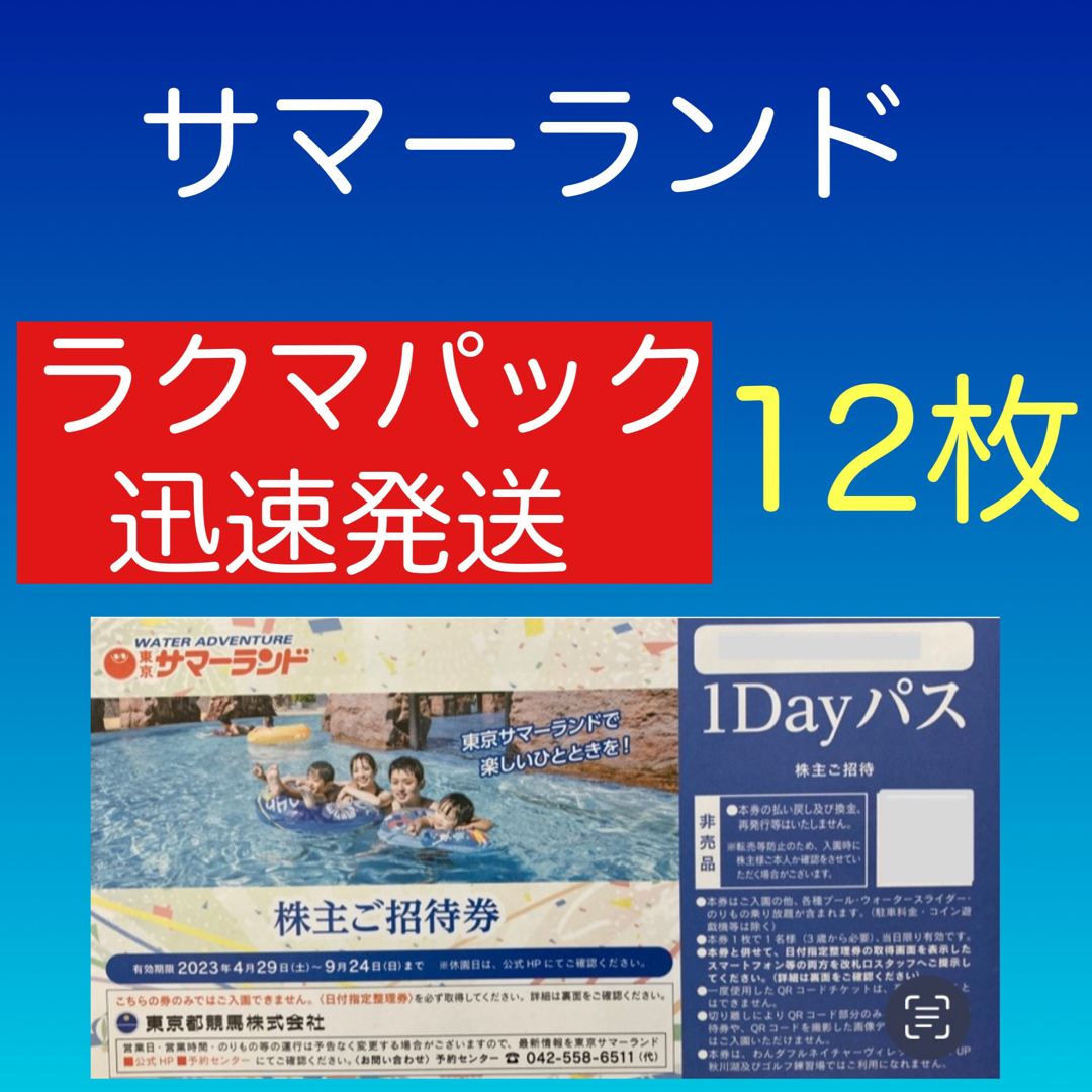 東京サマーランド ご招待券 12枚 株主優待券c 施設利用券 東京サマーランド ご招待券 12枚 株主優待券c 施設利用券