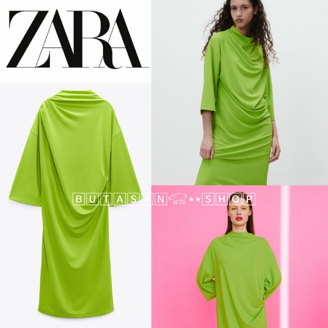 レディースZARA ザラ 高級感 スタイル良く見えます ♡ ドレープ ドレス ワンピース